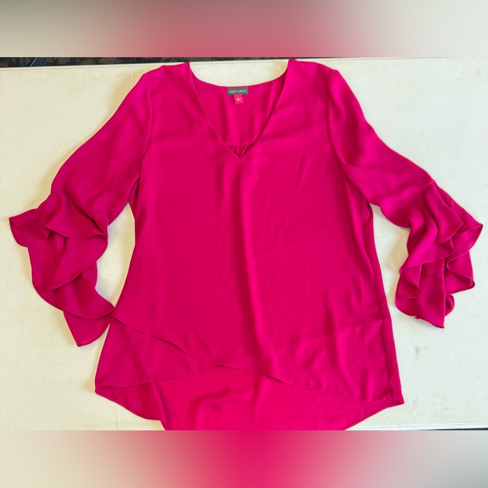 Vince Camuto Fuchsia V-Neck Ruffle Sleeve Blouse - Size L